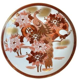 Vintage Kutani Japan Charger Plate Peacock Bird Flowers Gold Highlights 12.25”